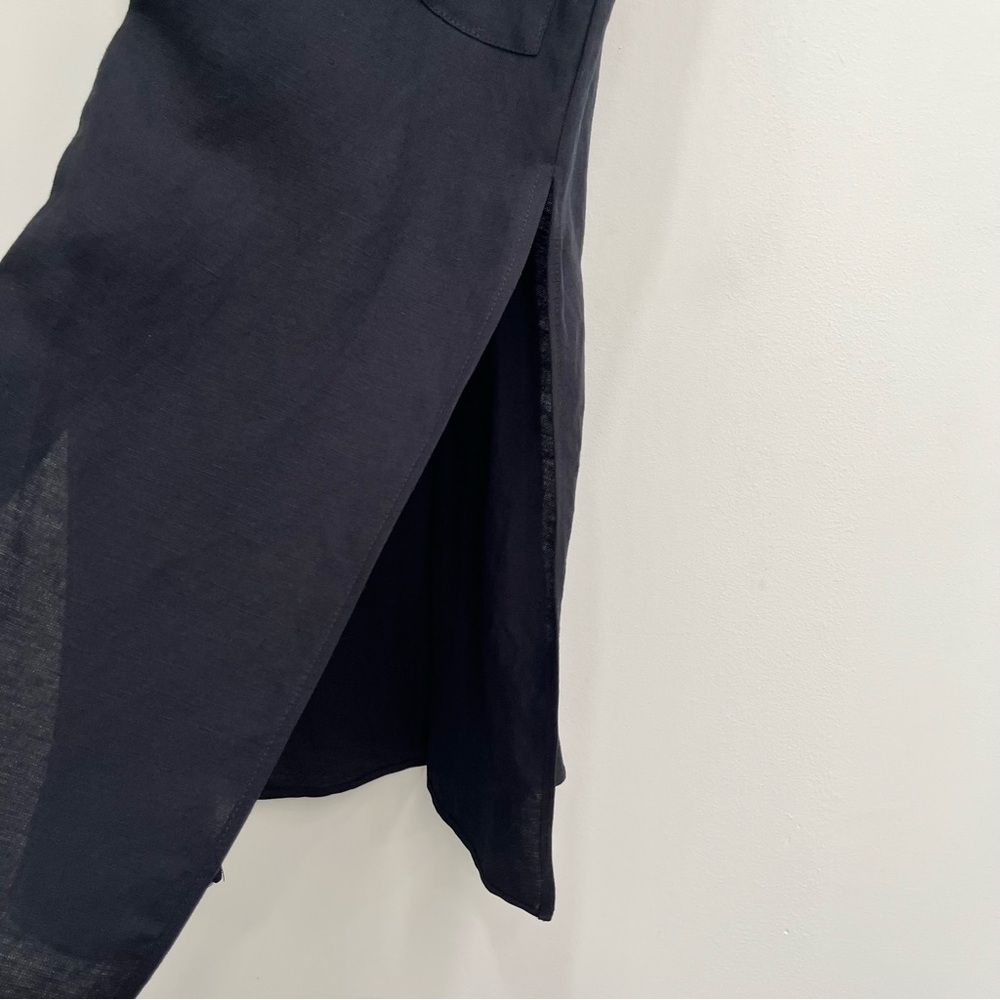 Emerson Fry Desert Midi Dress Black Short Sleeve Full Button Front Linen Blend - Picture 8 of 14